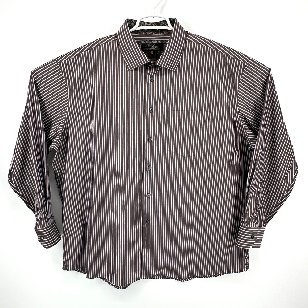 Polifroni Milano Shirt Mens 2XL Brown Long Sleeve Paisley Flip Cuff Dress Button
